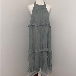 Elegant Halter Neck Ruffle Dress - Gray